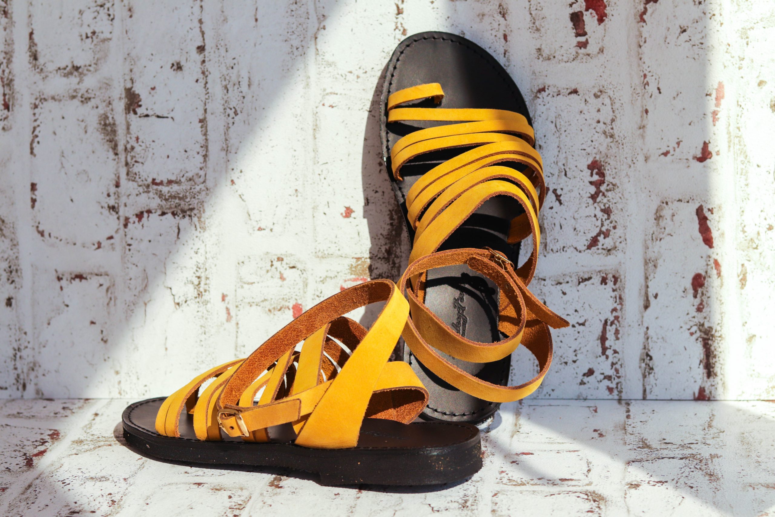 Sandały ze skóry naturalnej FUNKY FIT, musztardowo – żółte